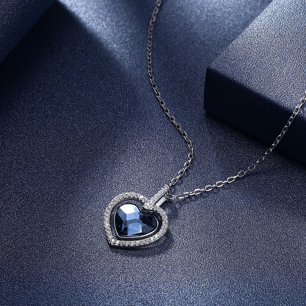 Crystal Necklace Female S925 Sterling Silver Gems Heart - White Gold Plated / 925 Silver - necklace
