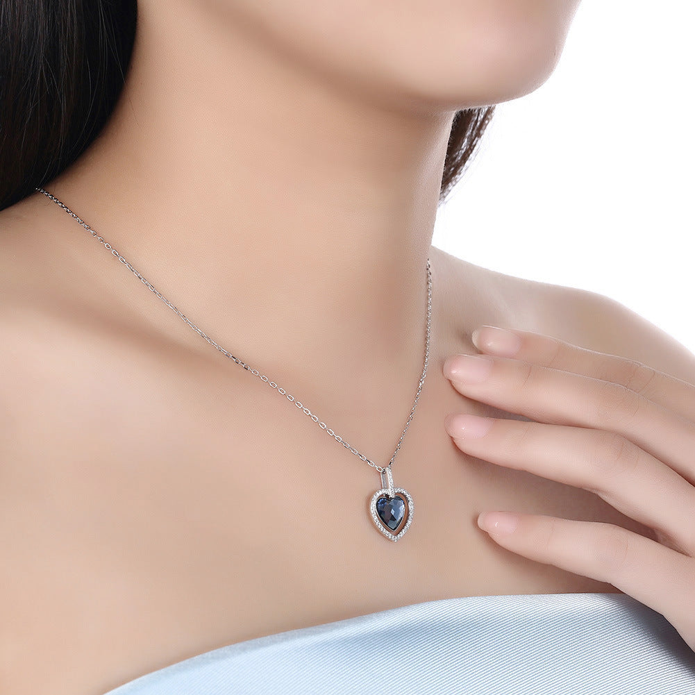 Crystal Necklace Female S925 Sterling Silver Gems Heart - White Gold Plated / 925 Silver - necklace