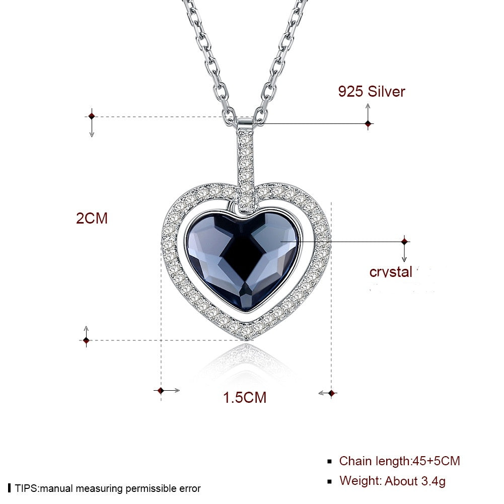Crystal Necklace Female S925 Sterling Silver Gems Heart - White Gold Plated / 925 Silver - necklace