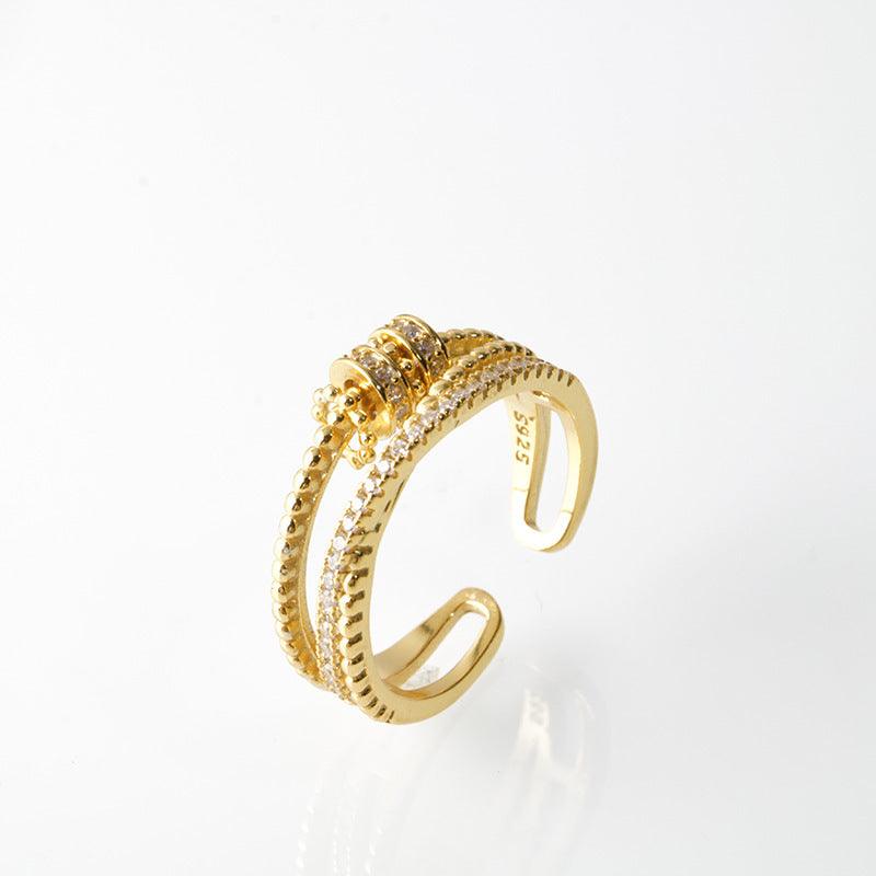 Gilded Contour Geometric Ring - Gold / Adjustable Opening - ring