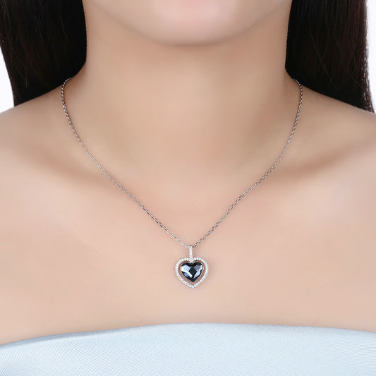 Crystal Necklace Female S925 Sterling Silver Gems Heart - White Gold Plated / 925 Silver - necklace