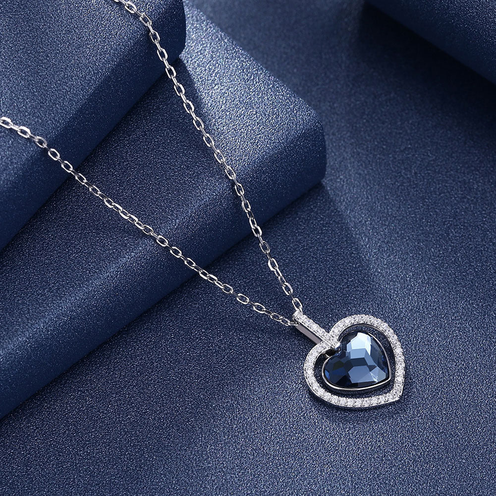 Crystal Necklace Female S925 Sterling Silver Gems Heart - White Gold Plated / 925 Silver - necklace
