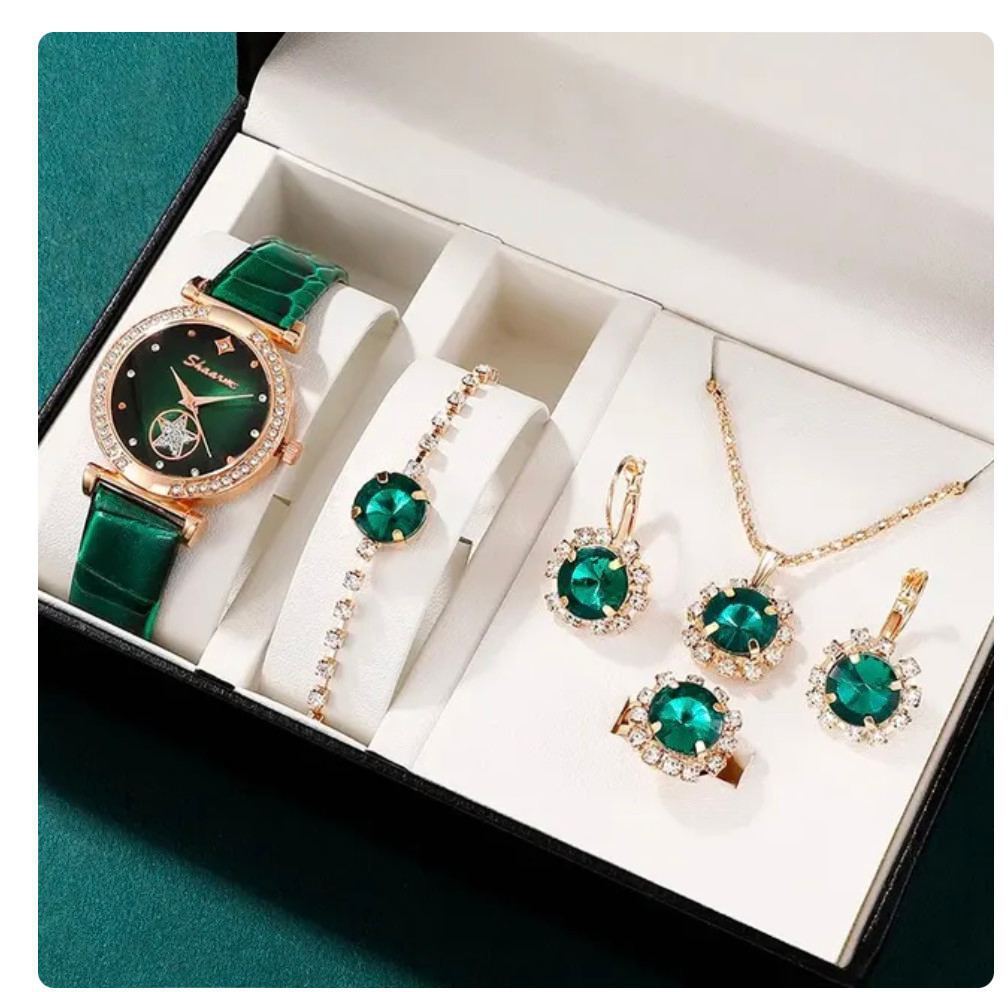 Stylish Women’s Chronograph Quartz Watch Set - Green Watch Suit - set
