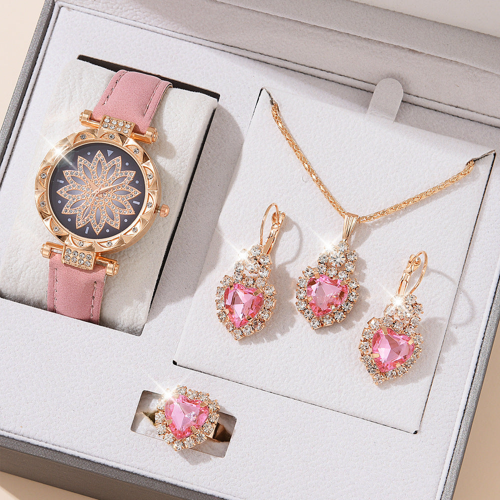 Stylish Women’s Chronograph Quartz Watch Set - Pink Watch Suit1 - set