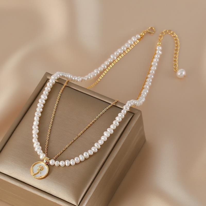 Elegant All-match Rose Flower Double Layer Necklace - Gold - necklace