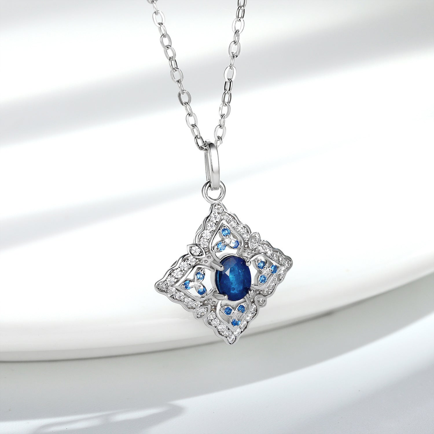 Stylish Crystal 925 Silver Pendant Necklace - silver - necklace