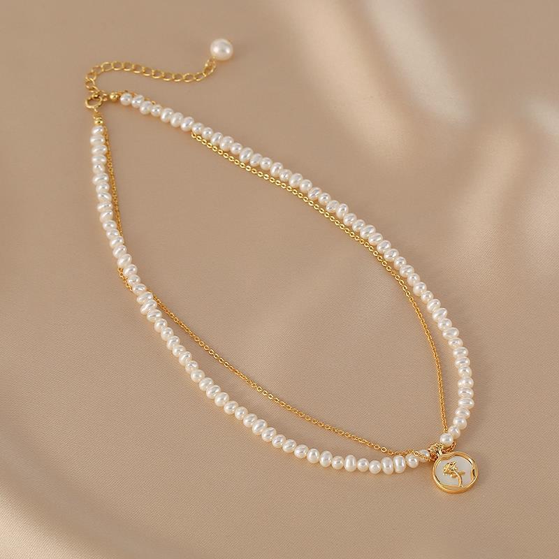 Elegant All-match Rose Flower Double Layer Necklace - Gold - necklace