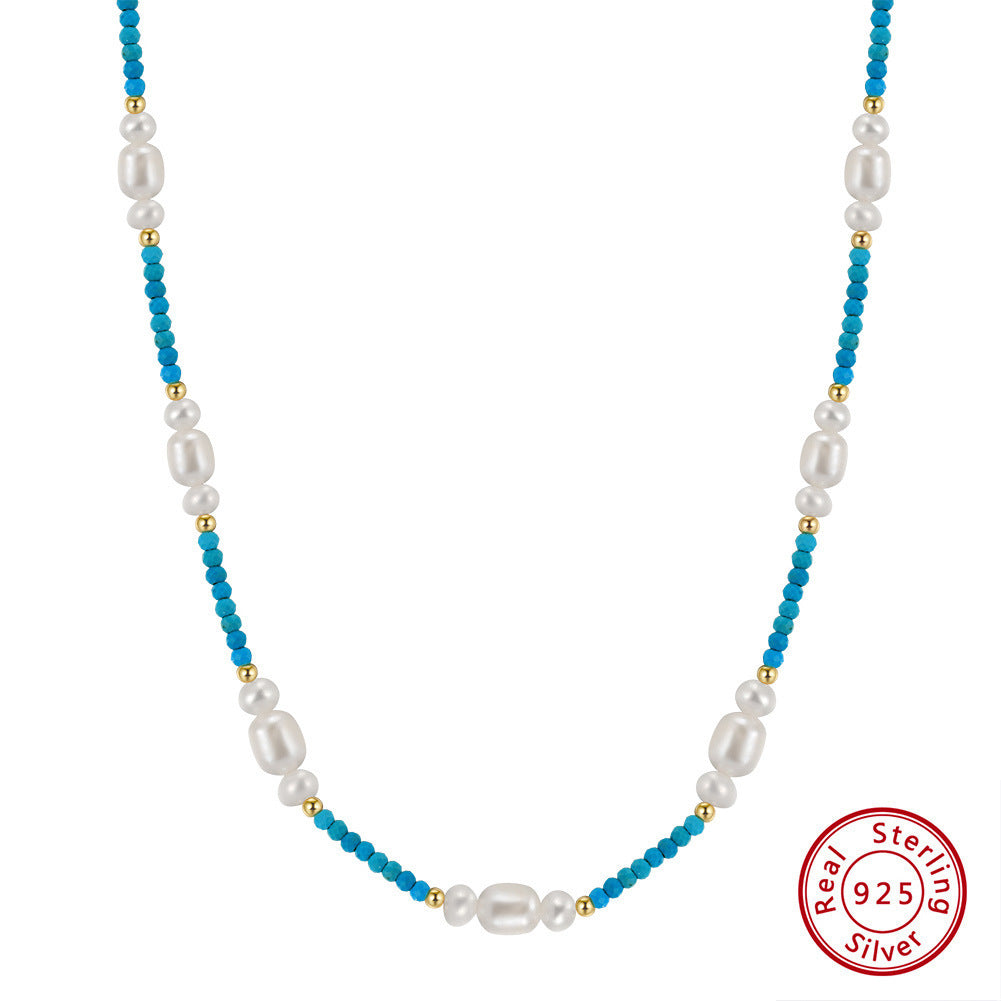 Geometric Pearl Simplicity Electroplated 925 Silver Necklace - Freshwater Pearl / 925 Silver - necklace