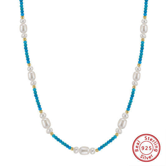 Geometric Pearl Simplicity Electroplated 925 Silver Necklace - Freshwater Pearl / 925 Silver - necklace