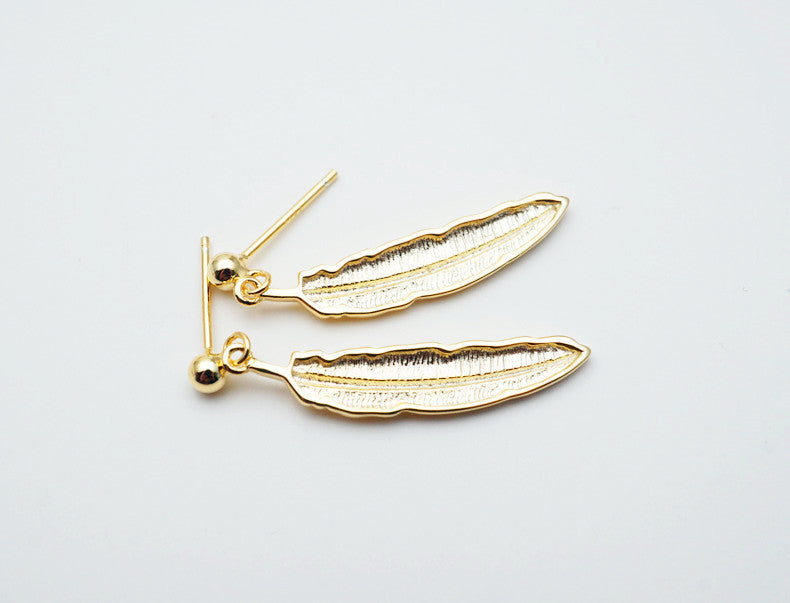 s925 sterling silver plated 18K gold feather earrings - default - earrings