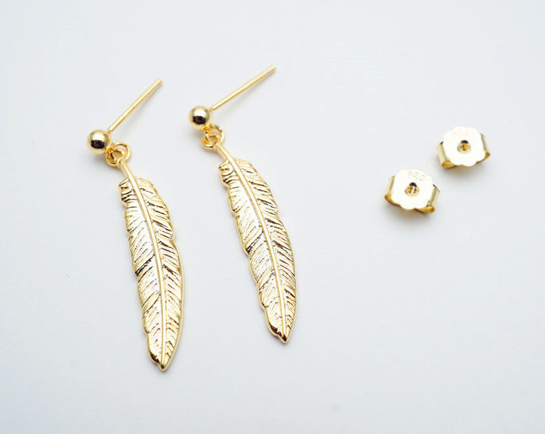 s925 sterling silver plated 18K gold feather earrings - default - earrings