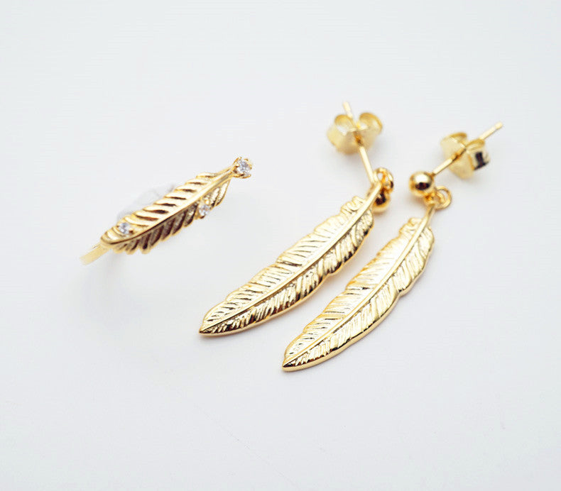 s925 sterling silver plated 18K gold feather earrings - default - earrings