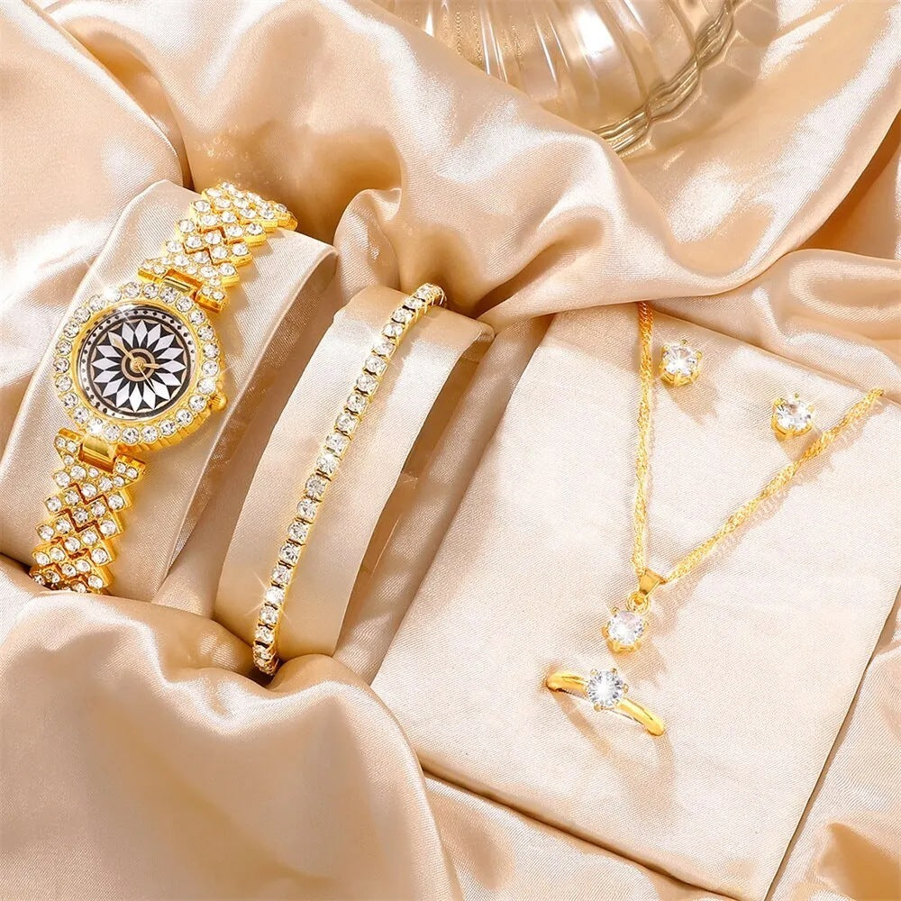 Stylish Women’s Chronograph Quartz Watch Set - Gold Watch Suit3 - set