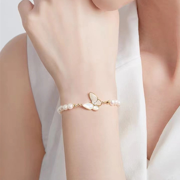 Wanderlust Butterfly Bow Electroplated Pearl Bracelet - Freshwater Pearl - bracelet