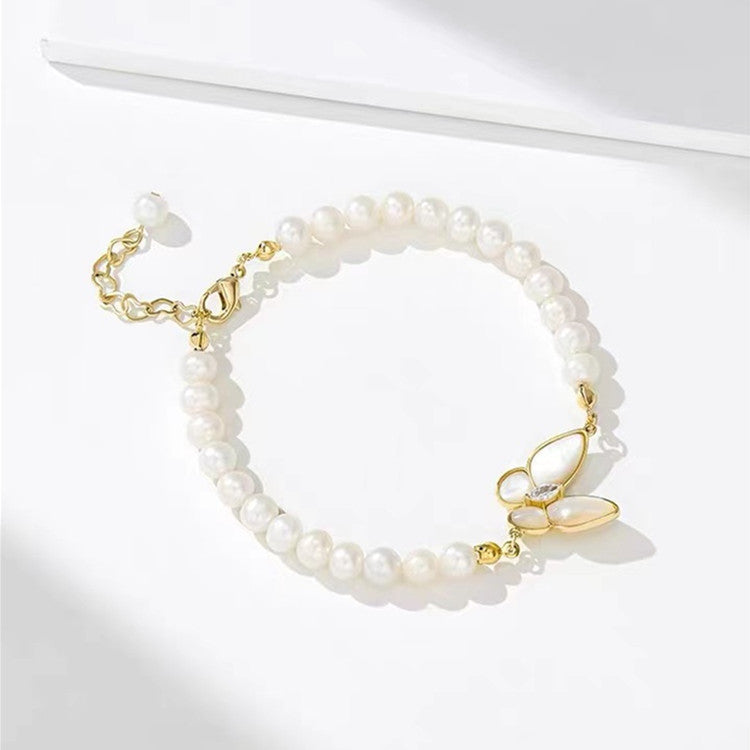 Wanderlust Butterfly Bow Electroplated Pearl Bracelet - Freshwater Pearl - bracelet