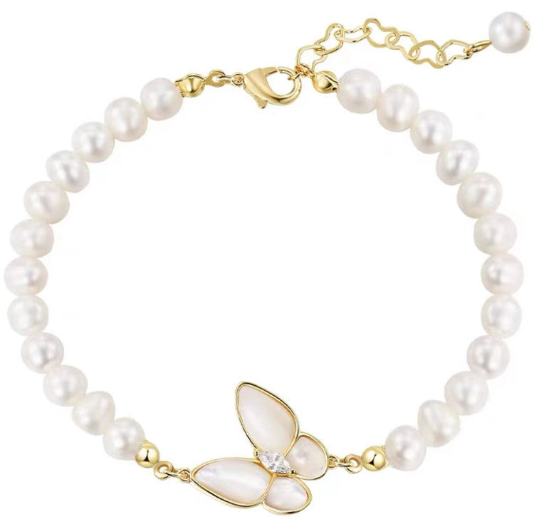 Wanderlust Butterfly Bow Electroplated Pearl Bracelet - Freshwater Pearl - bracelet