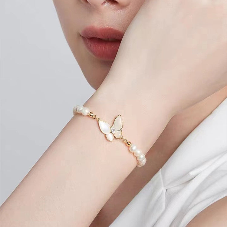 Wanderlust Butterfly Bow Electroplated Pearl Bracelet - Freshwater Pearl - bracelet