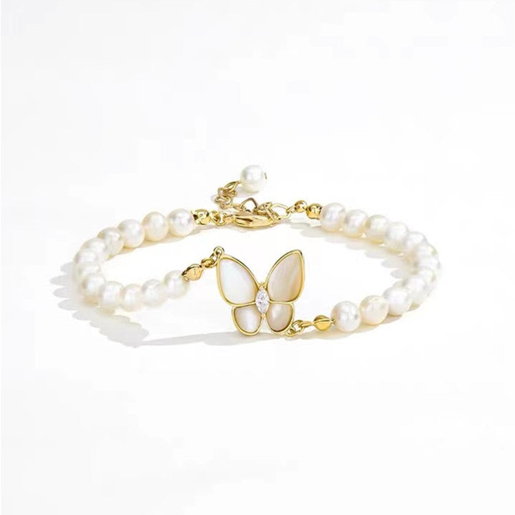 Wanderlust Butterfly Bow Electroplated Pearl Bracelet - Freshwater Pearl - bracelet
