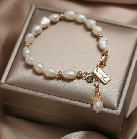 Minimalist Floral Mother of Pearl Bracelet - Gold - bracelet