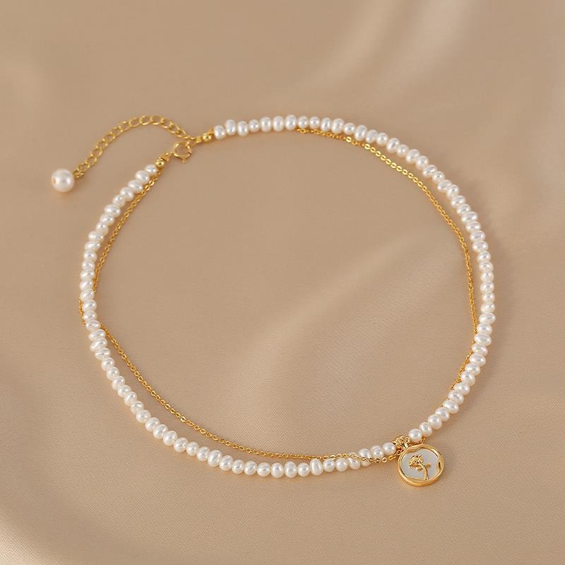 Elegant All-match Rose Flower Double Layer Necklace - Gold - necklace