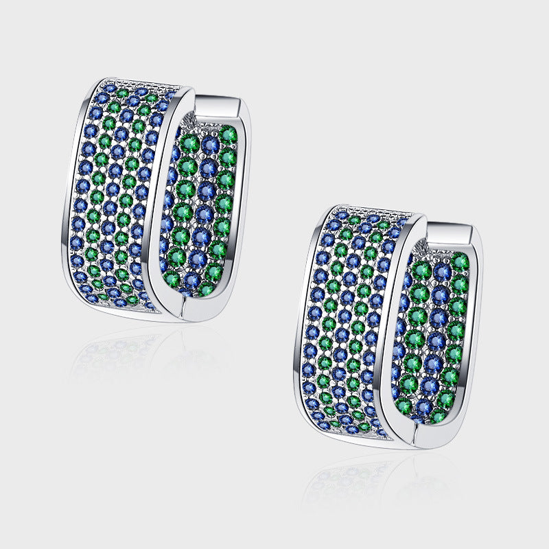 S925 Sterling Silver Full Gems Stereo Square Earrings - Silver - earrings