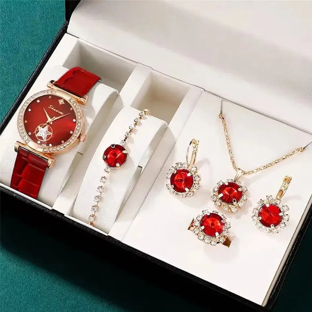 Stylish Women’s Chronograph Quartz Watch Set - Red Watch Suit - set