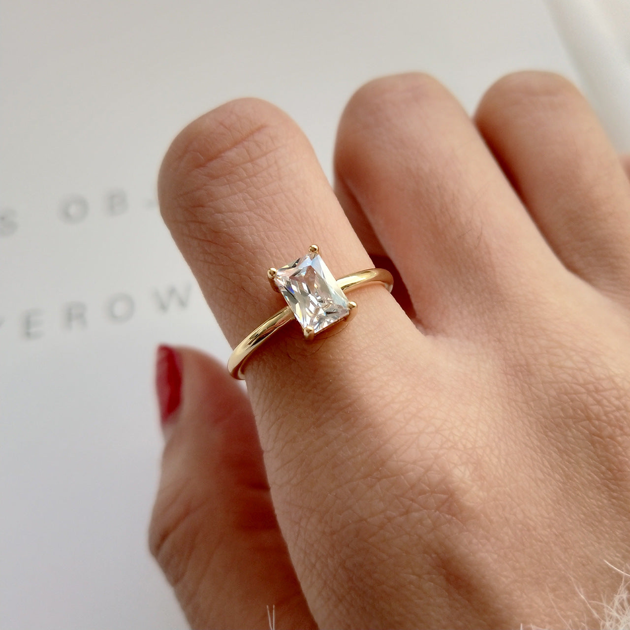 Chic Electroplated Geometric Ring - 18K Gold / Square Drill - ring