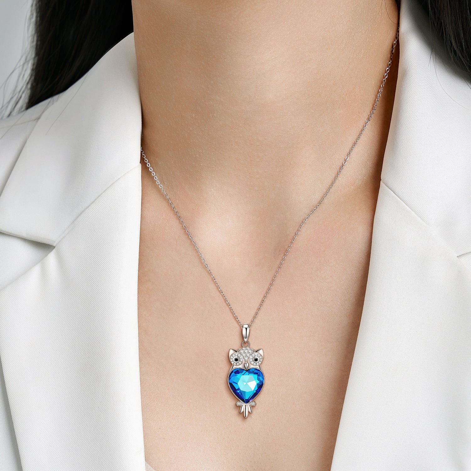 Stylish Geometric Owl Necklace in 925 Sterling Silver - Set - necklace