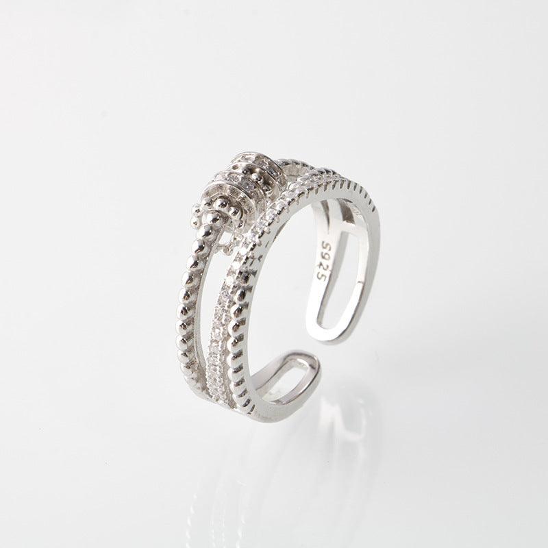 Gilded Contour Geometric Ring - White Gold Color / Adjustable Opening - ring