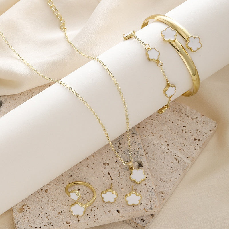 Alloy Jewelry Set with Acrylic Floral Inlay - CK0311 White Drip Type - set