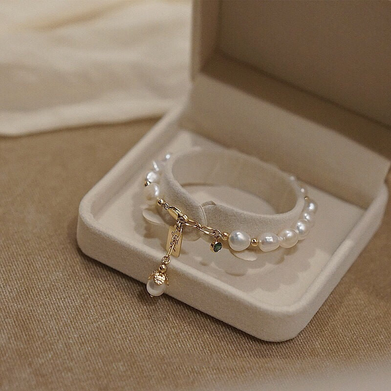 Minimalist Floral Mother of Pearl Bracelet - Gold - bracelet