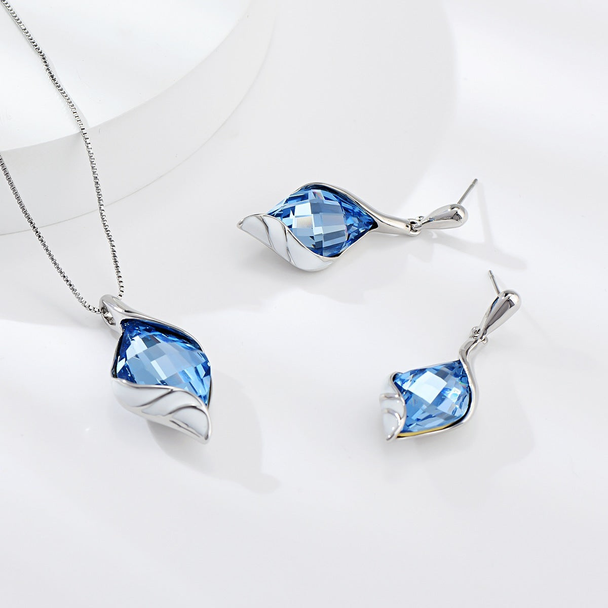 Alloy Artificial Crystal Earrings Necklace Set - Silver - set