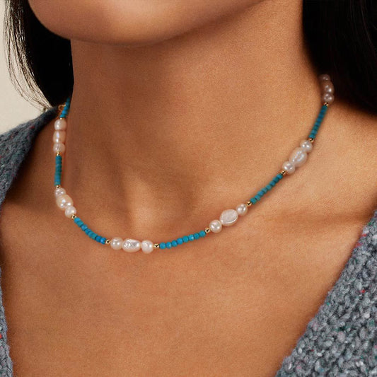 Geometric Pearl Simplicity Electroplated 925 Silver Necklace - Freshwater Pearl / 925 Silver - necklace
