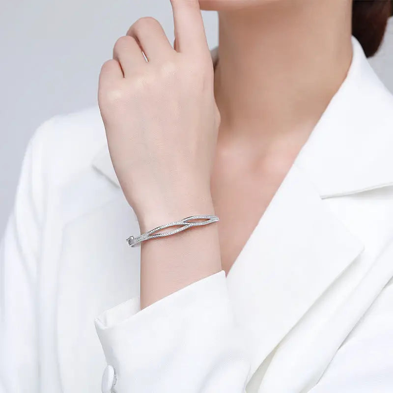 S925 Silver Bracelet Simple Double-layer Cross - 16cm / 925 Silver - bracelet