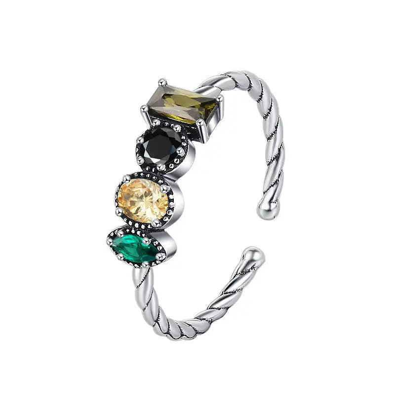 S925 Sterling Silver Olive Green Zircon Inlaid Ring - KDP1436 - ring