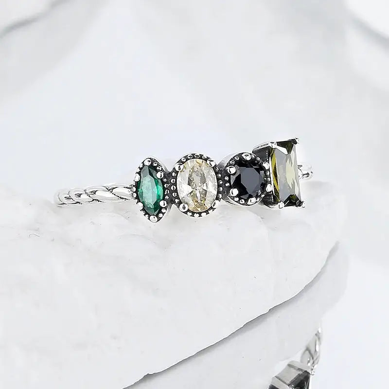S925 Sterling Silver Olive Green Zircon Inlaid Ring - KDP1436 - ring