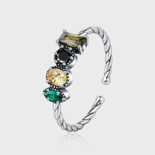 S925 Sterling Silver Olive Green Zircon Inlaid Ring - KDP1436 - ring