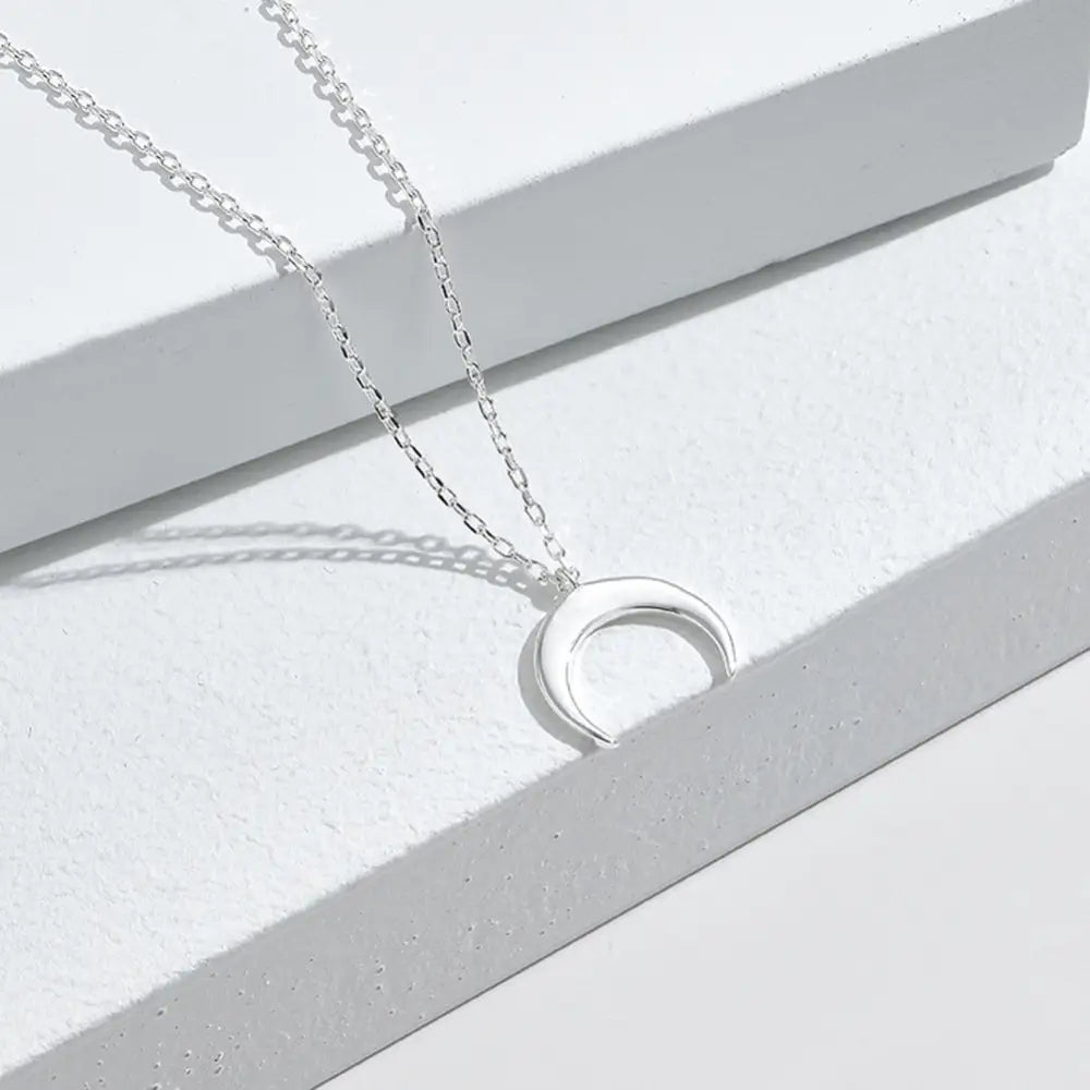Simple Moon Pendant Sterling Silver Clavicle Chain - White Gold Plated SVN468 / 925 Silver - necklace