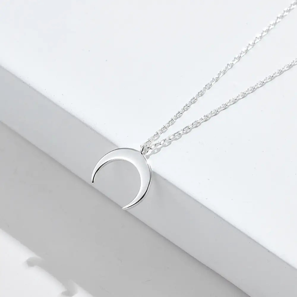 Simple Moon Pendant Sterling Silver Clavicle Chain - White Gold Plated SVN468 / 925 Silver - necklace