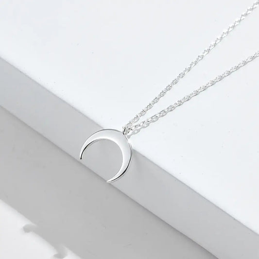 Simple Moon Pendant Sterling Silver Clavicle Chain - White Gold Plated SVN468 / 925 Silver - necklace