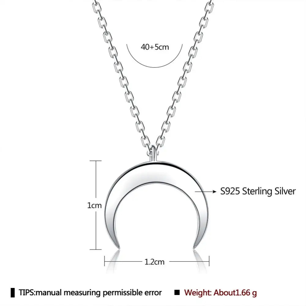 Simple Moon Pendant Sterling Silver Clavicle Chain - White Gold Plated SVN468 / 925 Silver - necklace