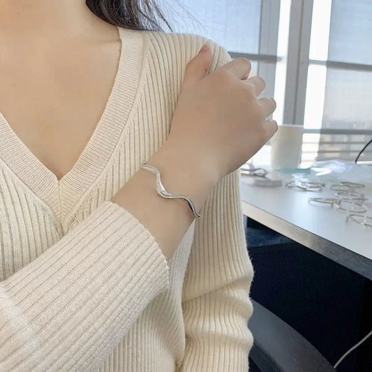 Sterling Silver Big Wave Geometric Bracelet - DY170006 - bracelet