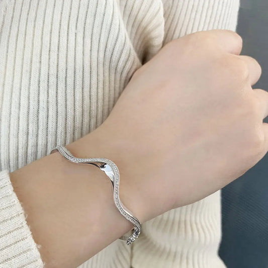 Sterling Silver Big Wave Geometric Bracelet - DY170006 - bracelet
